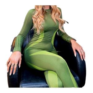 Adidas Beyonce IVY Catsuit Jumpsuit Crew Neck green Seamless Knit Women M NWT